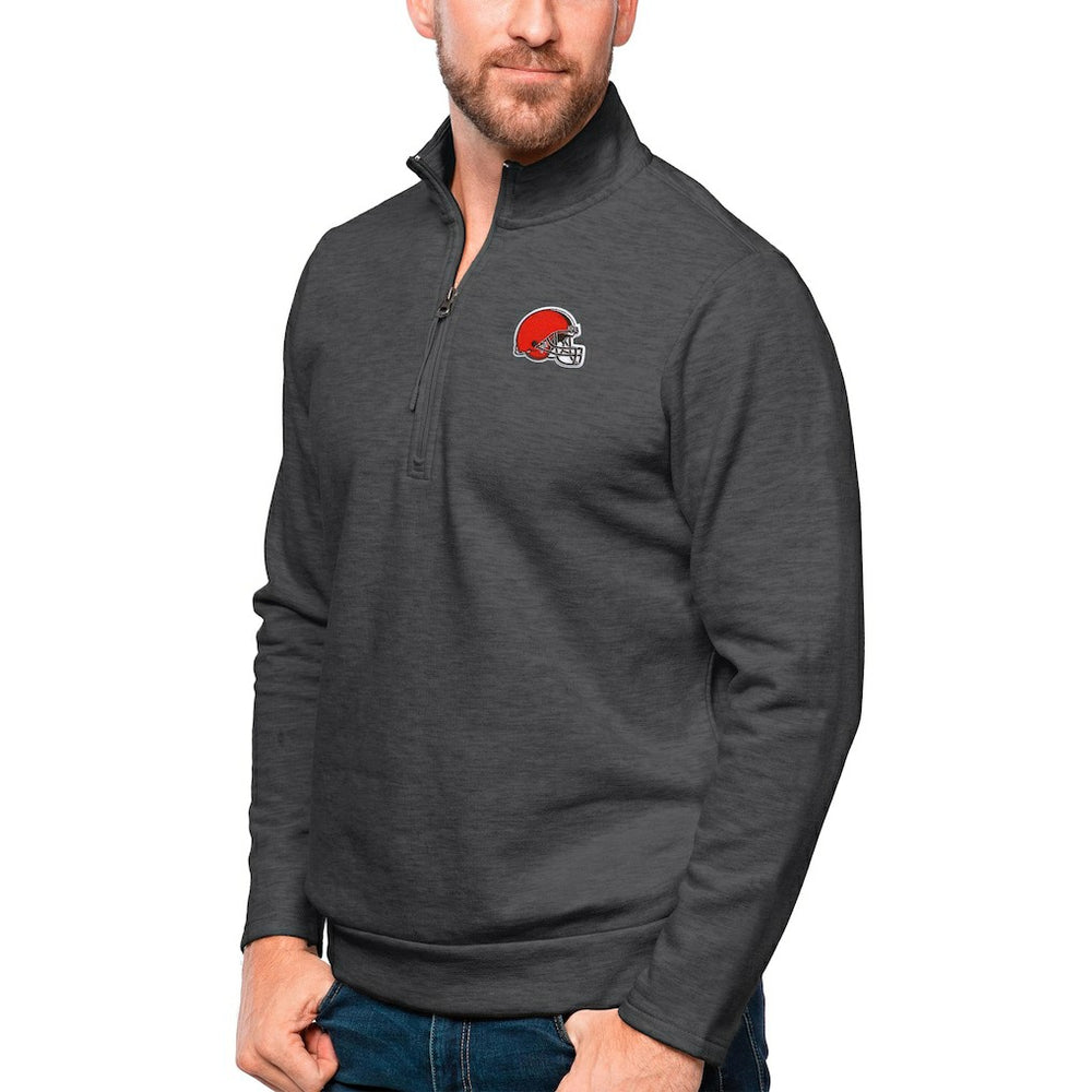 Cleveland Browns Antigua Gambit Quarter-Zip Pullover Top - Heathered Charcoal - NFL