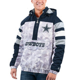Dallas Cowboys Starter Thursday Night Gridiron Raglan Half-Zip Hooded Jacket - White/Navy - NFL