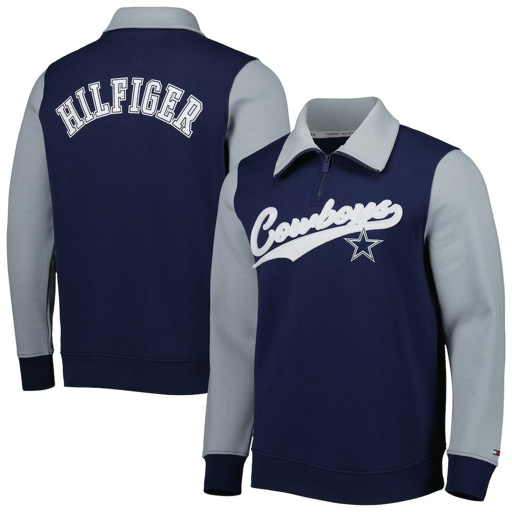 Dallas Cowboys Tommy Hilfiger Aiden Quarter-Zip Sweatshirt - Navy/Silver - NFL