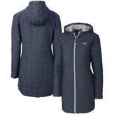 Denver Broncos Cutter & Buck Women's Rainier Primaloft Eco Hooded Long Lightweight Coat - Heather Navy - NFL