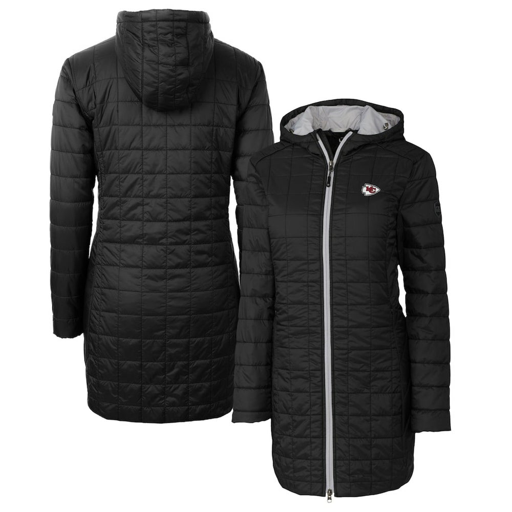 Kansas City Chiefs Cutter & Buck Women's Rainier Primaloft Eco Hooded Long Lightweight Coat - Black - NFL