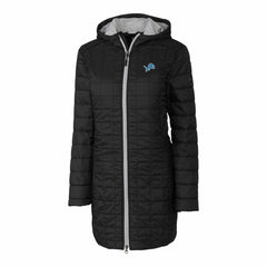 Detroit Lions Cutter & Buck Women's Rainier Primaloft Eco Hooded Long Lightweight Coat - Black - NFL