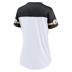Pittsburgh Steelers Women's Dueling Slant V-Neck Lace-Up T-Shirt - White - Fanatics