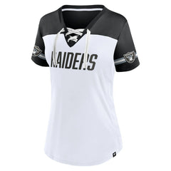 Las Vegas Raiders Women's Dueling Slant V-Neck Lace-Up T-Shirt - White - Fanatics