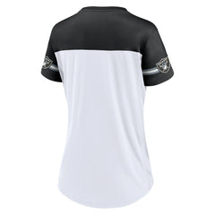 Las Vegas Raiders Women's Dueling Slant V-Neck Lace-Up T-Shirt - White - Fanatics