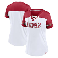 Tampa Bay Buccaneers Women's Dueling Slant V-Neck Lace-Up T-Shirt - White - Fanatics