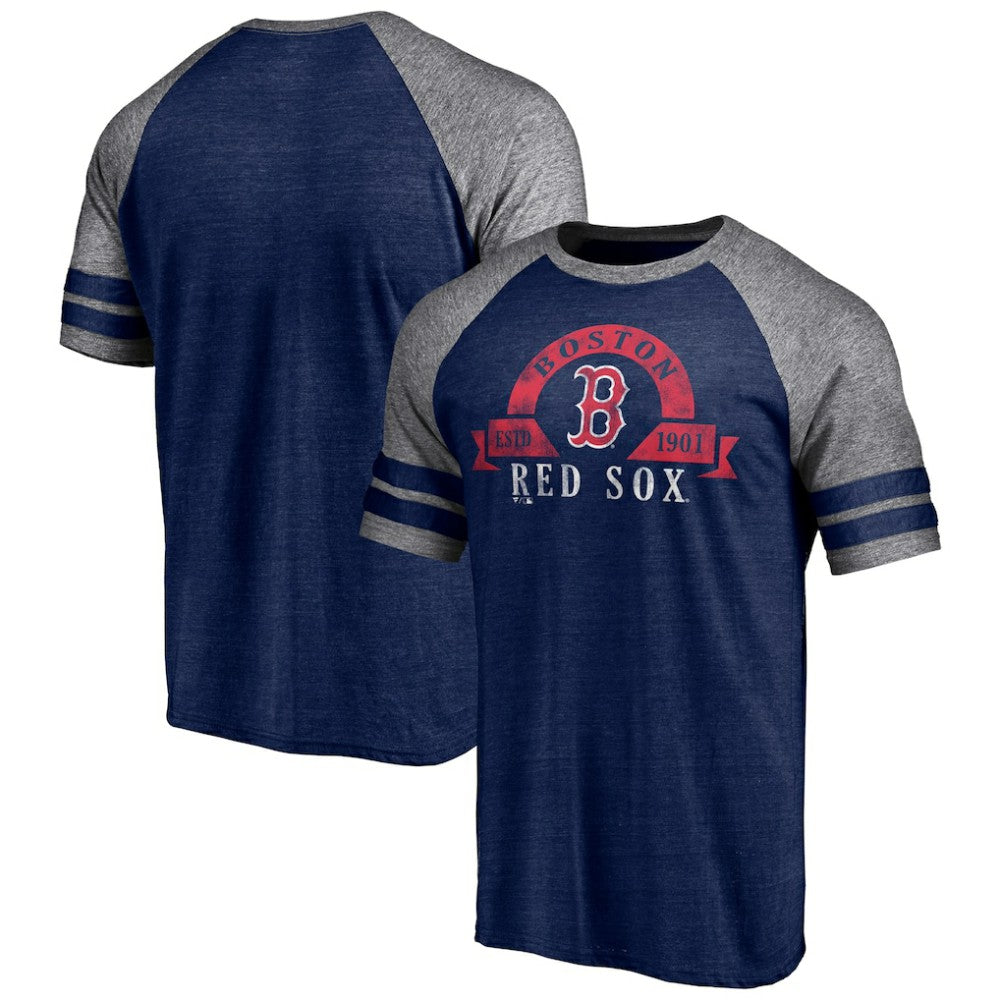 Boston Red Sox Fanatics Utility Two-Stripe Raglan Tri-Blend T-Shirt Outlet