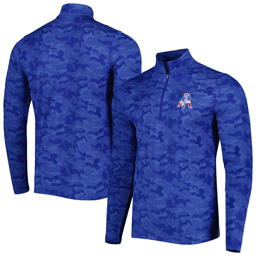 New England Patriots Antigua Brigade Throwback Quarter-Zip Top - Royal - NFL