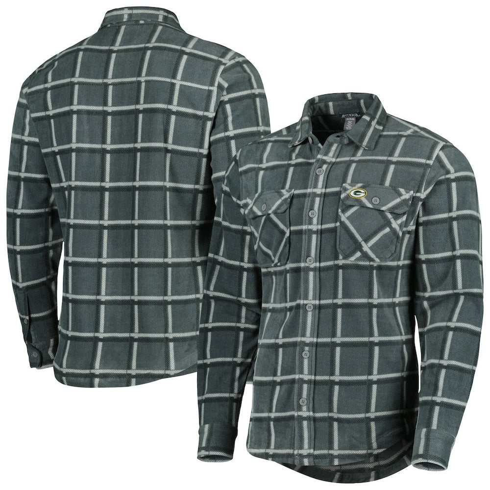 Green Bay Packers Antigua Industry Flannel Button-Up Shirt Jacket - Gray - NFL