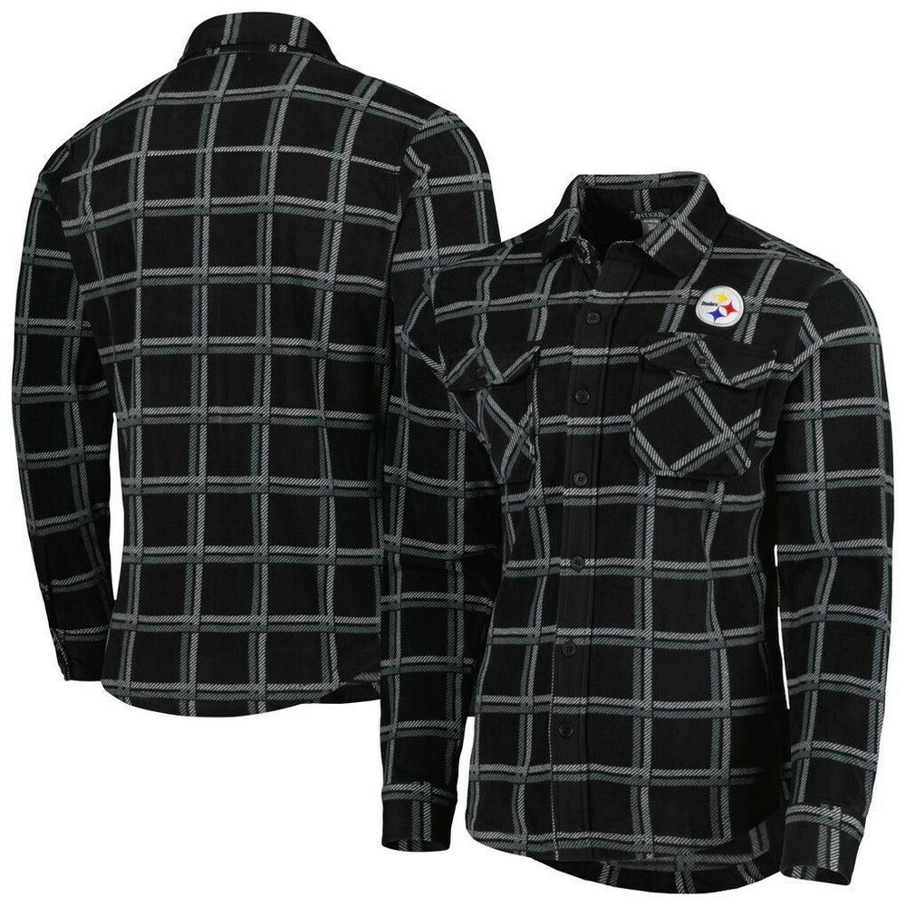 Pittsburgh Steelers Antigua Industry Flannel Button-Up Shirt Jacket - Black - NFL