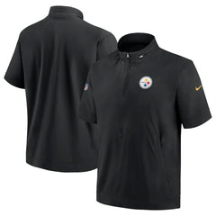Pittsburgh Steelers Sideline Coach Short Sleeve Hoodie Quarter-Zip Jacket - Black - Nike