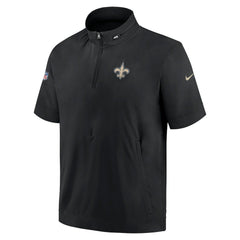 New Orleans Saints Sideline Coach Short Sleeve Hoodie Quarter-Zip Jacket - Black - Nike