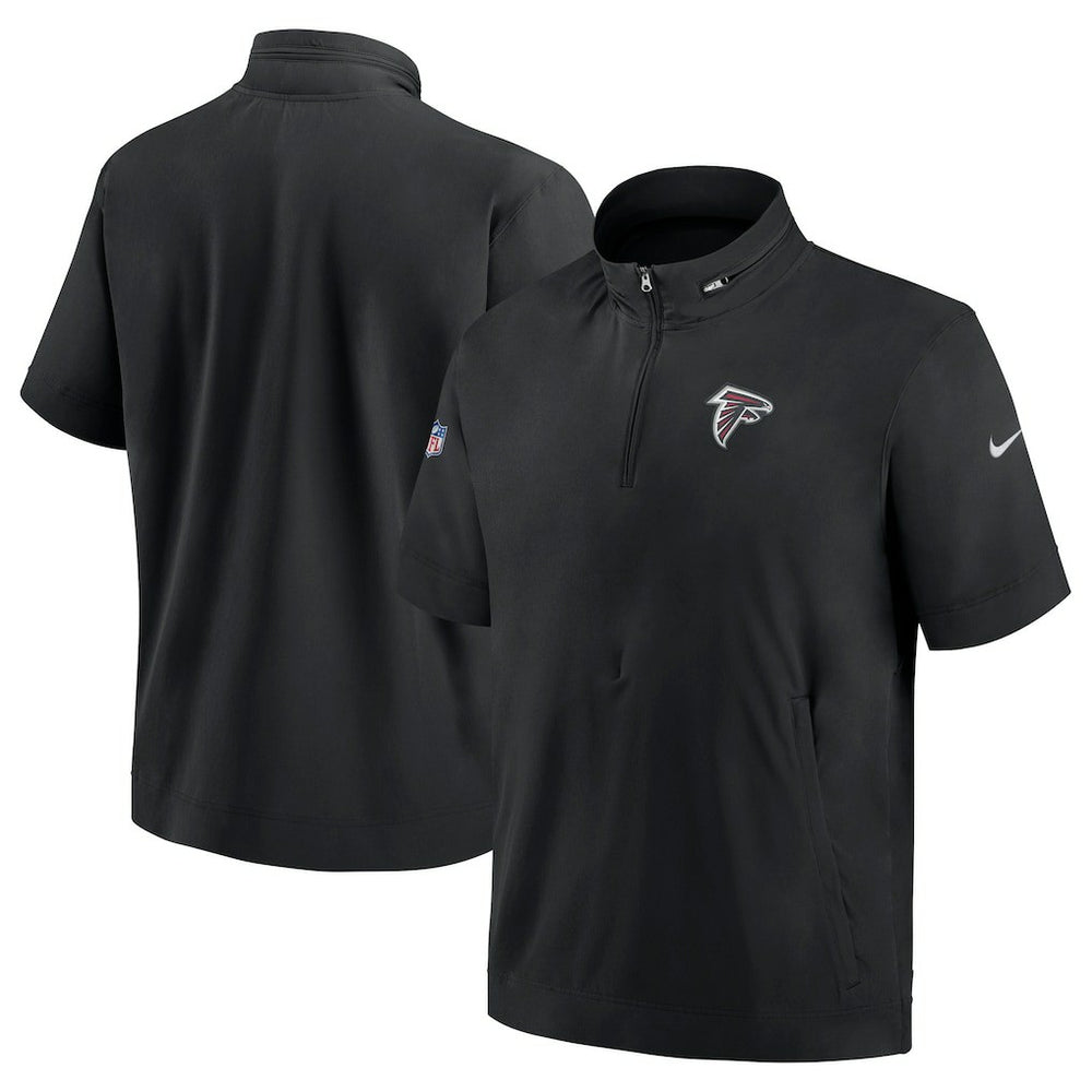 Atlanta Falcons Sideline Coach Short Sleeve Hoodie Quarter-Zip Jacket - Black - Nike