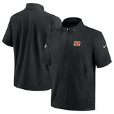 Cincinnati Bengals Sideline Coach Short Sleeve Hoodie Quarter-Zip Jacket - Black - Nike