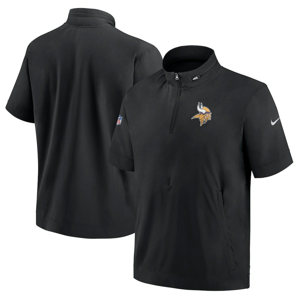 Minnesota Vikings Sideline Coach Short Sleeve Hoodie Quarter-Zip Jacket - Black - Nike