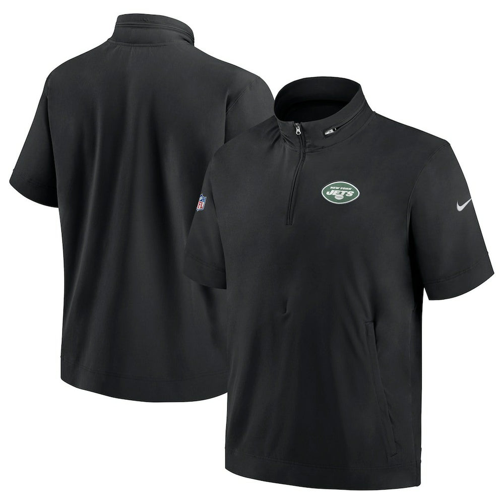 New York Jets Sideline Coach Short Sleeve Hoodie Quarter-Zip Jacket - Black - Nike
