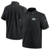 New York Jets Sideline Coach Short Sleeve Hoodie Quarter-Zip Jacket - Black - Nike