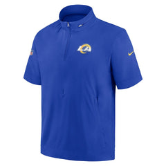 Los Angeles Rams Sideline Coach Short Sleeve Hoodie Quarter-Zip Jacket - Royal - Nike