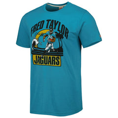 Fred Taylor Jacksonville Jaguars Homage Unisex Caricature Retired Player Tri-Blend T-Shirt - Teal - NFL