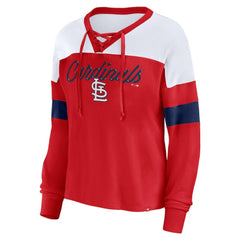 St. Louis Cardinals Fanatics Women's Even Match Lace-Up Long Sleeve V-Neck T-Shirt Outlet