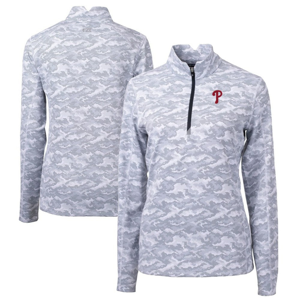 Philadelphia Phillies Cutter & Buck Women's Traverse Camo Print Stretch Quarter-Zip Pullover Top Online