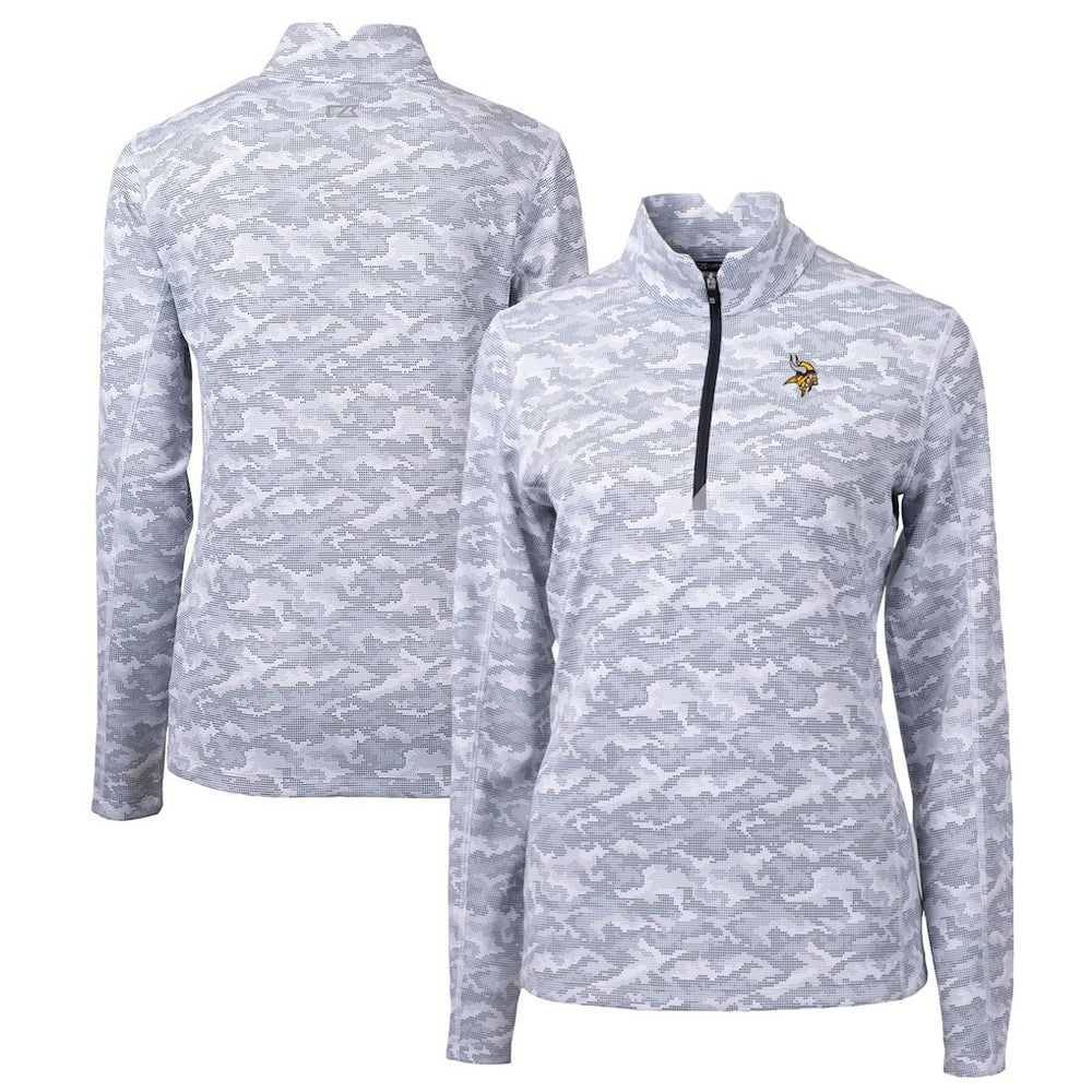 Minnesota Vikings Cutter & Buck Women's Traverse Camo Print Stretch Quarter-Zip Pullover Top - Charcoal - NFL