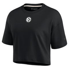Pittsburgh Steelers Women's Elements Super Soft Boxy Cropped T-Shirt - Black - Fanatics