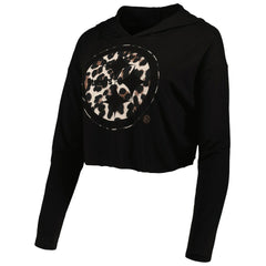 T.J. Watt Pittsburgh Steelers Majestic Threads Women's Leopard Player Name & Number Long Sleeve Cropped Hoodie - Black - NFL