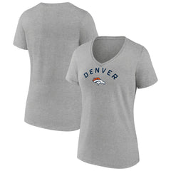 Denver Broncos Women's Team Arc V-Neck T-Shirt - Heather Gray - NFL