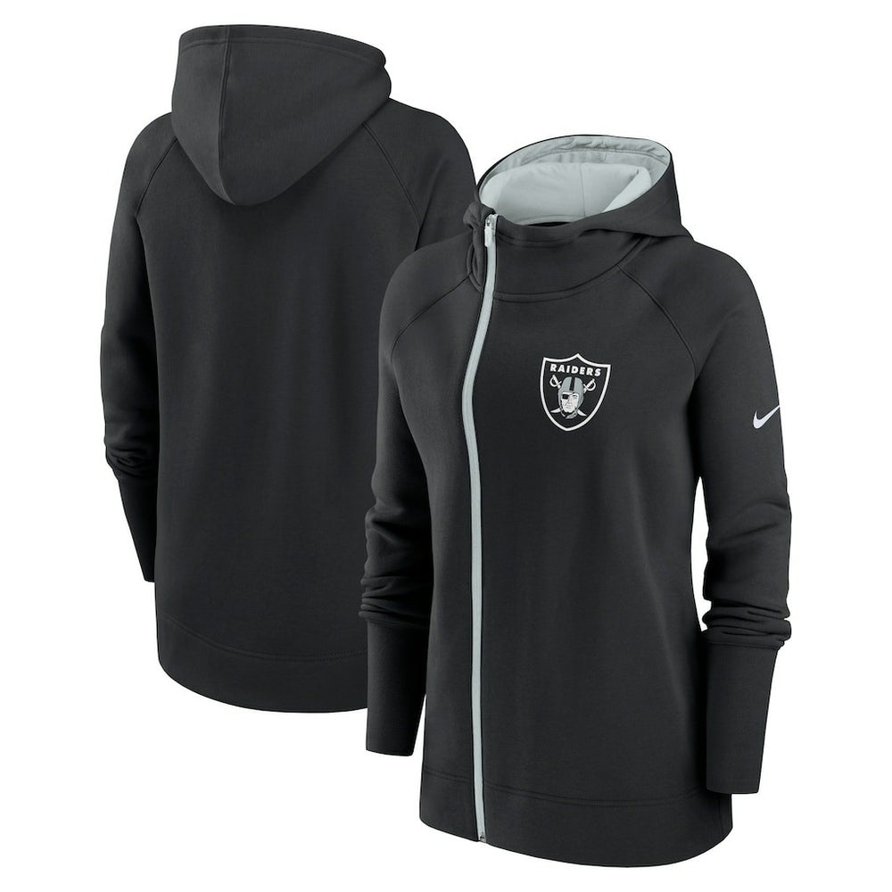 Las Vegas Raiders Women's Asymmetrical Raglan Full-Zip Hoodie - Black - Nike