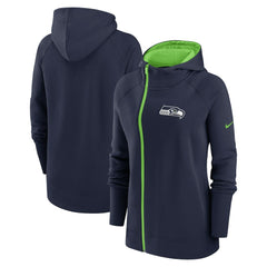 Seattle Seahawks Women's Asymmetrical Raglan Full-Zip Hoodie - College Navy - Nike