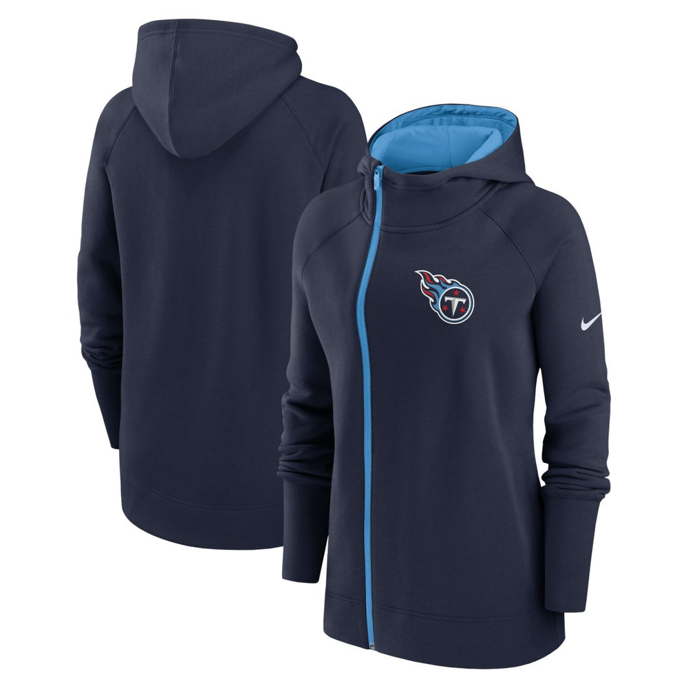 Tennessee Titans Women's Asymmetrical Raglan Full-Zip Hoodie - Navy - Nike