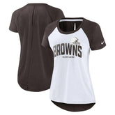 Cleveland Browns Women's Back Slit Lightweight Fashion T-Shirt - White/Heather Scarlet - Nike