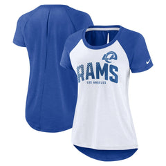 Los Angeles Rams Women's Back Slit Lightweight Fashion T-Shirt - White/Heather Scarlet - Nike