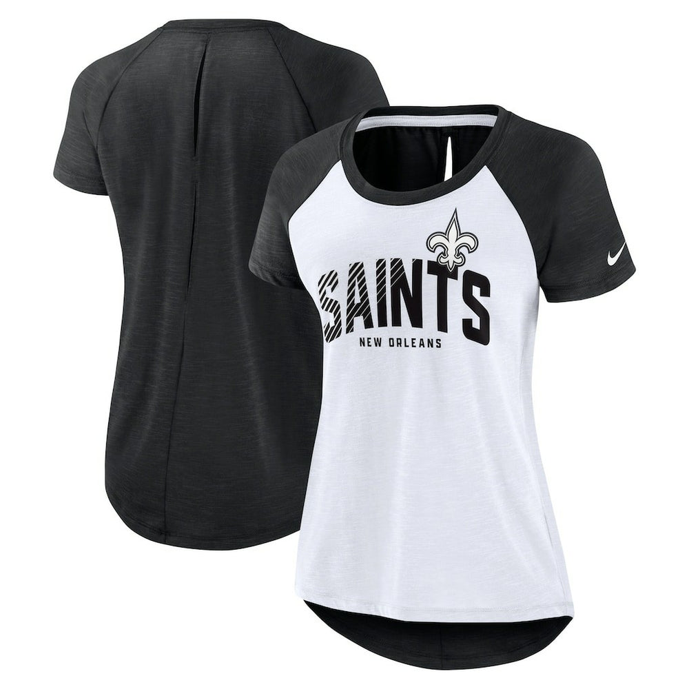 New Orleans Saints Women's Back Slit Lightweight Fashion T-Shirt - White/Heather Scarlet - Nike