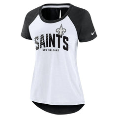 New Orleans Saints Women's Back Slit Lightweight Fashion T-Shirt - White/Heather Scarlet - Nike