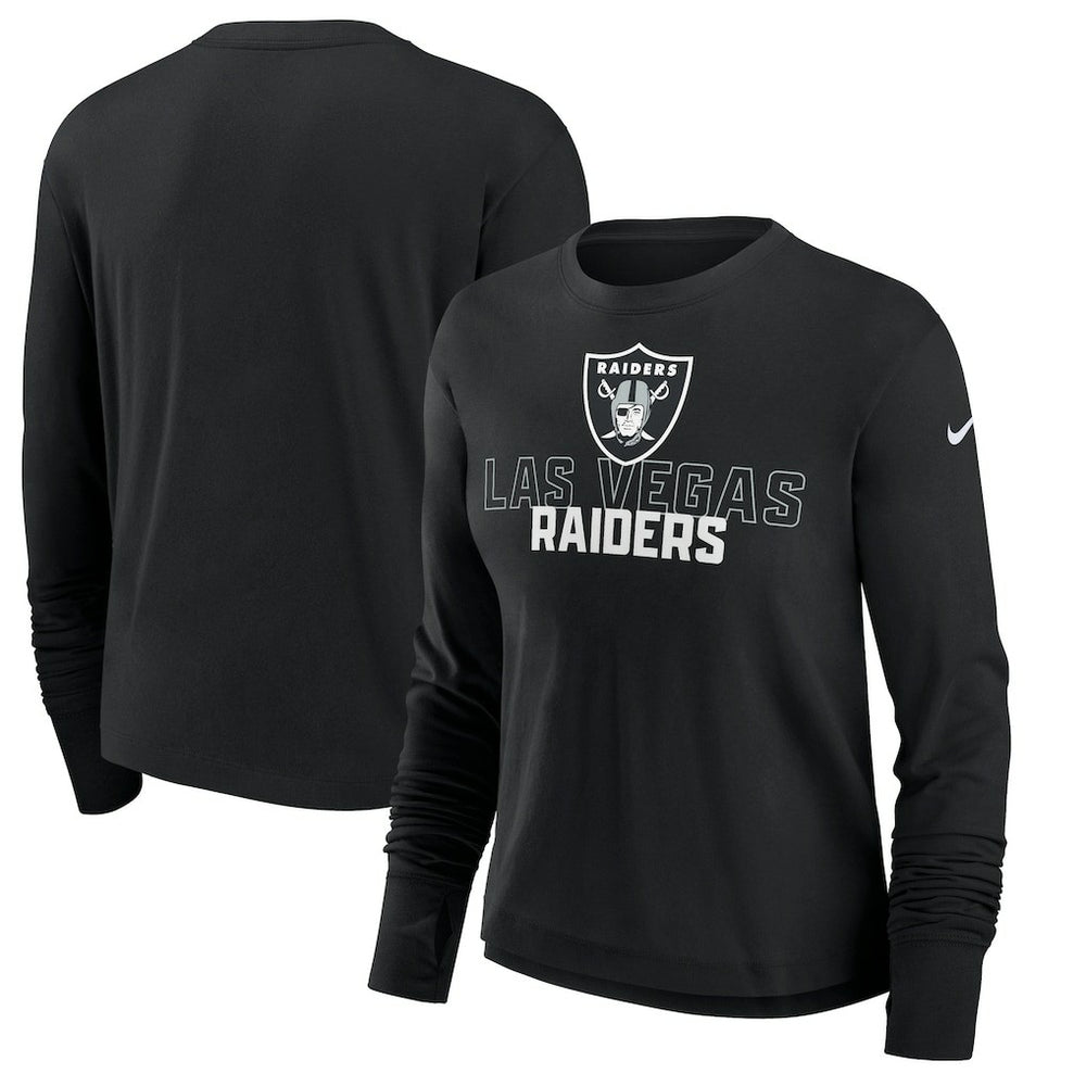 Las Vegas Raiders Women's Modest Crop Performance Long Sleeve T-Shirt - Black - Nike