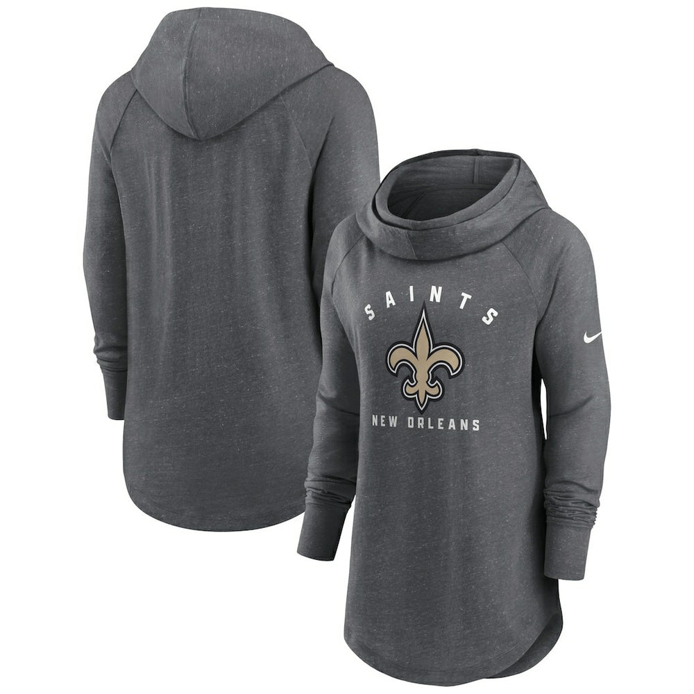 New Orleans Saints Women's Raglan Funnel Neck Pullover Hoodie - Heather Charcoal - Nike