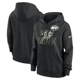 New York Jets Women's Wordmark Club Fleece Pullover Hoodie - Black - Nike