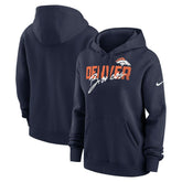 Denver Broncos Women's Wordmark Club Fleece Pullover Hoodie - Navy - Nike