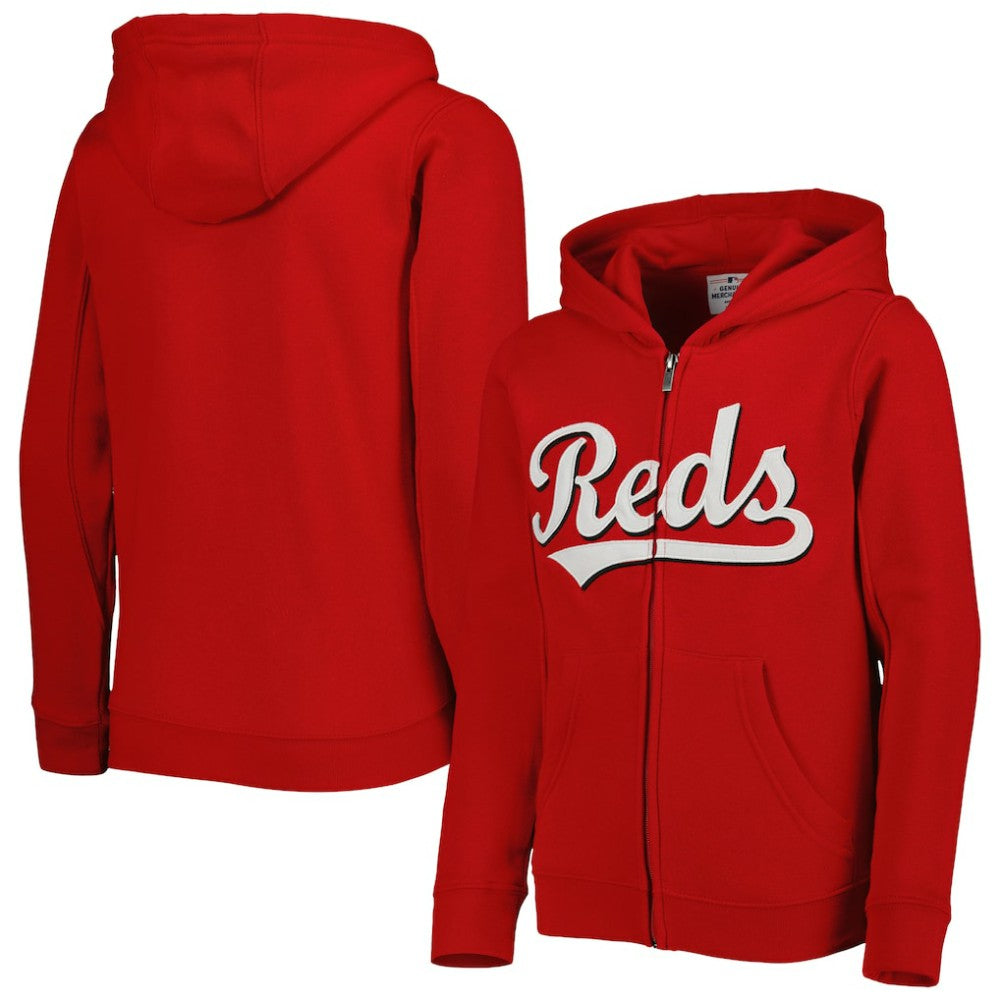 Cincinnati Reds Youth Wordmark Full-Zip Fleece Hoodie Outlet