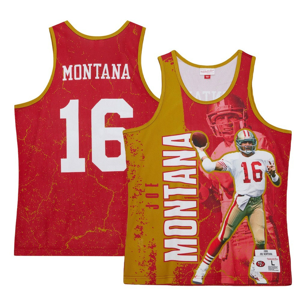 Joe Montana San Francisco 49ers 1989 Player Burst Tank Top - Scarlet - Mitchell & Ness