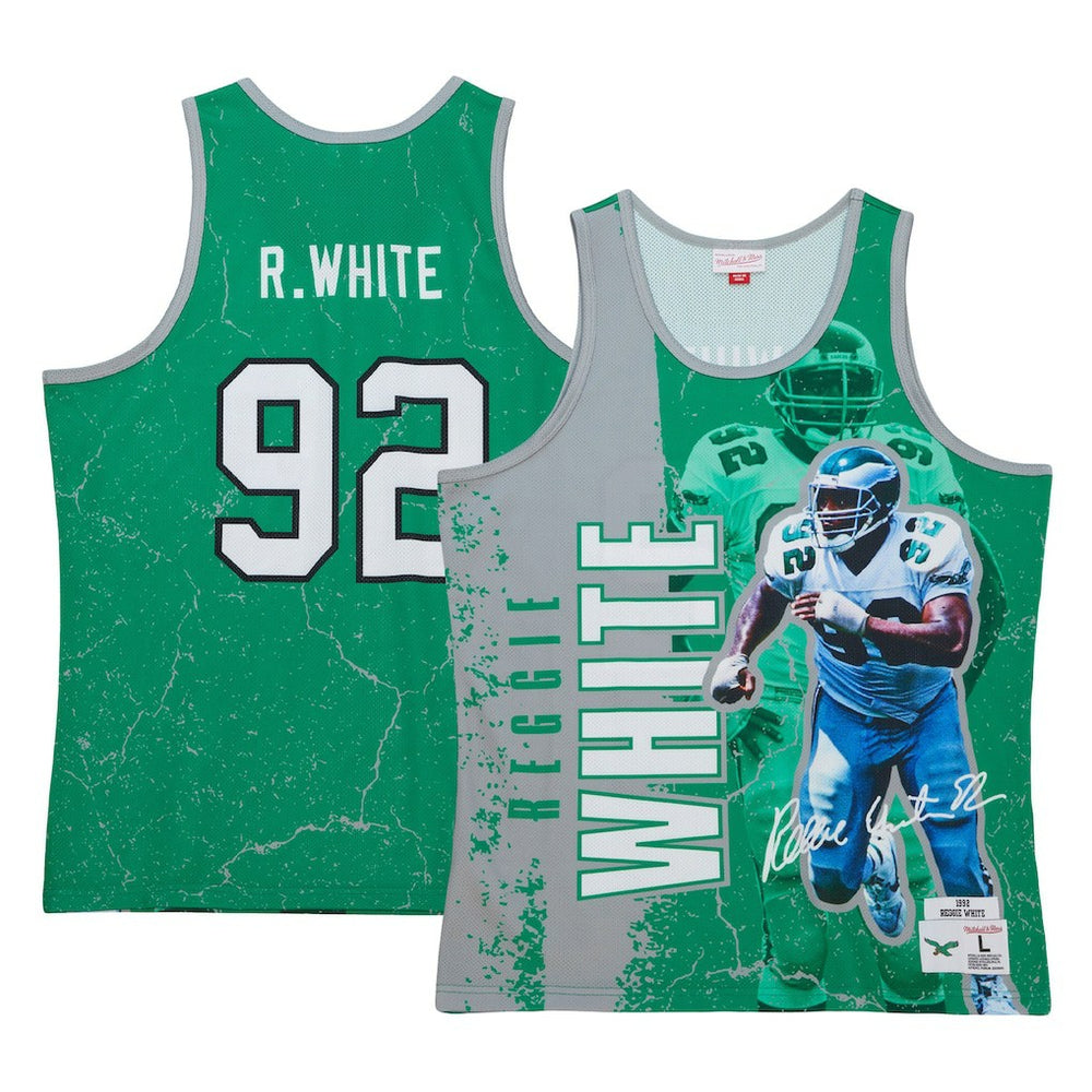 Reggie White Philadelphia Eagles 1992 Player Burst Tank Top - Kelly Green - Mitchell & Ness