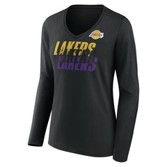 Los Angeles Lakers Women's Tumble V-Neck Long Sleeve T-Shirt Black