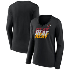 Miami Heat Women's Tumble V-Neck Long Sleeve T-Shirt Black