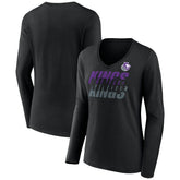 Sacramento Kings Women's Tumble V-Neck Long Sleeve T-Shirt Black
