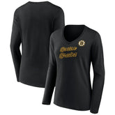 Boston Bruins Women's Forge Long Sleeve V-Neck T-Shirt - Black | NHL Clearance