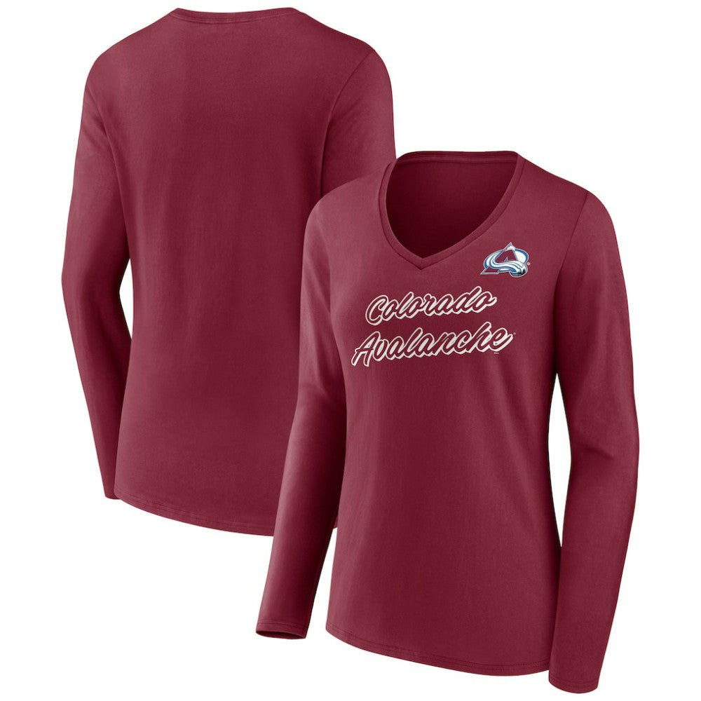 Colorado Avalanche Women's Forge Long Sleeve V-Neck T-Shirt - Burgundy | NHL Lifestyle