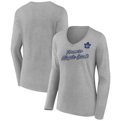 Toronto Maple Leafs Women's Forge Long Sleeve V-Neck T-Shirt - Heathered Gray | NHL Lifestyle