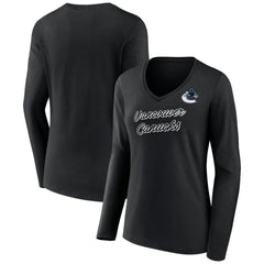 Vancouver Canucks Women's Forge Long Sleeve V-Neck T-Shirt - Black | NHL online